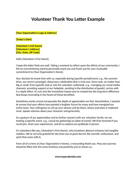 Free Printable Volunteer Thank You Letter Templates [Appreciation] Examples