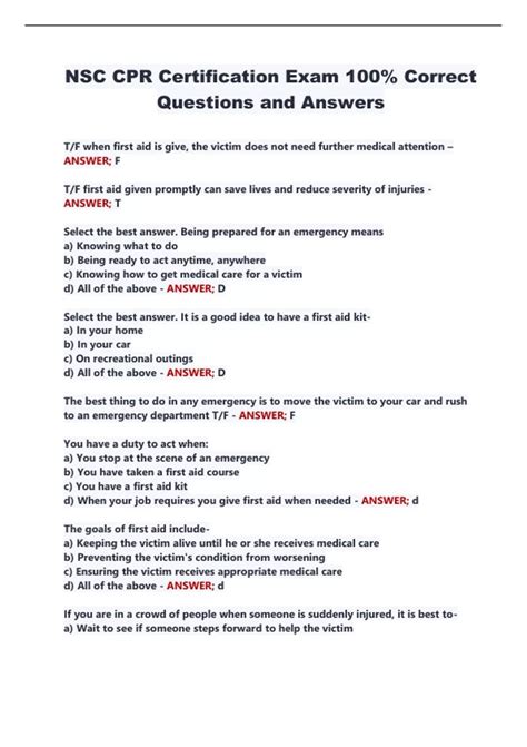 NSC CPR Certification Exam 100% Correct Questions and Answers - NSC CPR ...