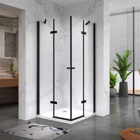 MAYA-BLACK Cabine porte de douche d'angle H 190 cm, 70 x 75 cm, verre ...