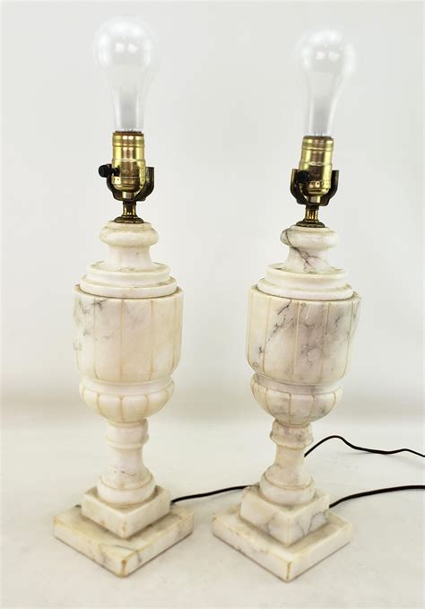Pair of Antique Neoclassical Styled Urn Shaped Carved Alabaster Table ...