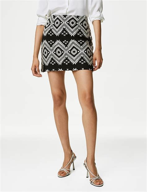Buy Cotton Blend Jacquard Mini A-Line Skirt at Marks & Spencer