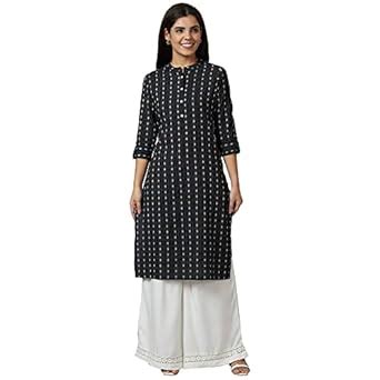 Buy Globus Women Black Woven Design Straight Kurta-3635314001 at Amazon.in