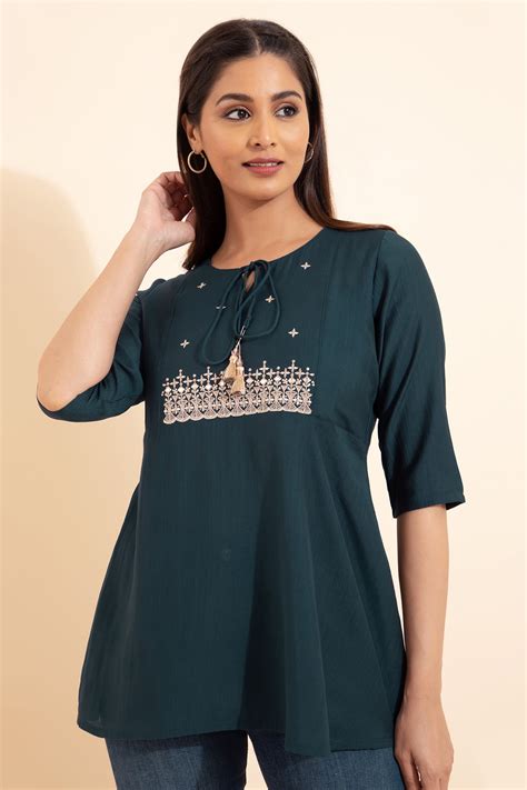 Buy Blue Embroidered Tunic Online | Maybell – Maybell Womens Fashion
