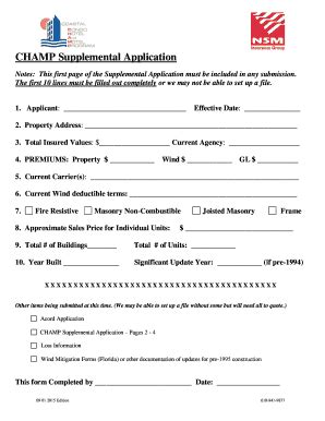 Fillable Online CHAMP Supplemental Application Fax Email Print - pdfFiller