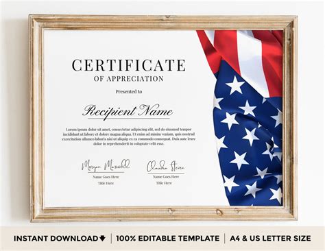 Buy Editable American Certificate, Printable Certificate Template ...