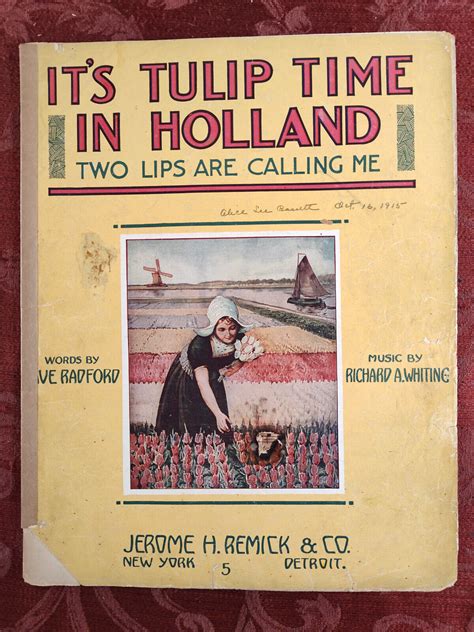 RARE Sheet Music Tulip Time in Holland Two Lips Are Calling Me Radford ...