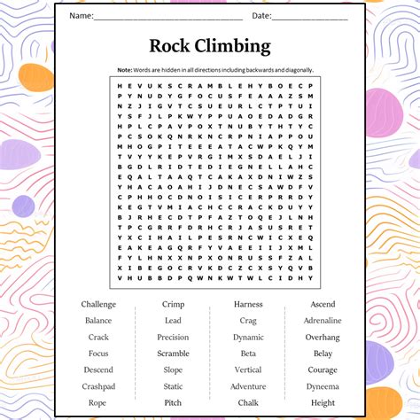 Rock Climbing Word Search Puzzle Worksheet Activity PDF – PrintableBazaar