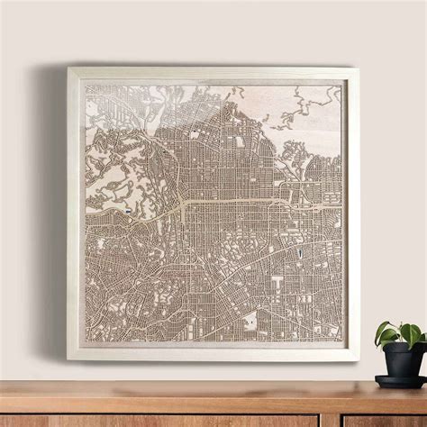 Wooden street map of Pasadena - art, engraved, detailed, topographic ...