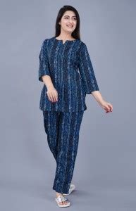 Miss Rekha Women Striped White, Blue Night Suit Set Price in India ...