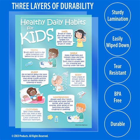 Buy Kids 7 Healthy Daily Habits Hygiene Poster - Laminated, 12 x 18 ...