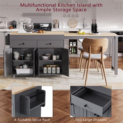 Merax 74 5 Kitchen Island With Extendable Dining Table Rolling ...