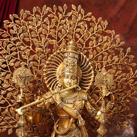 Brass Lord Krishna Statue With Tree (38 Inch) – Vedansh Craft