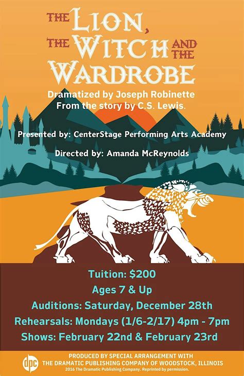 SUNDAY, FEBRUARY, 23RD 6:00 PM - THE LION, THE WITCH & THE WARDROBE ...