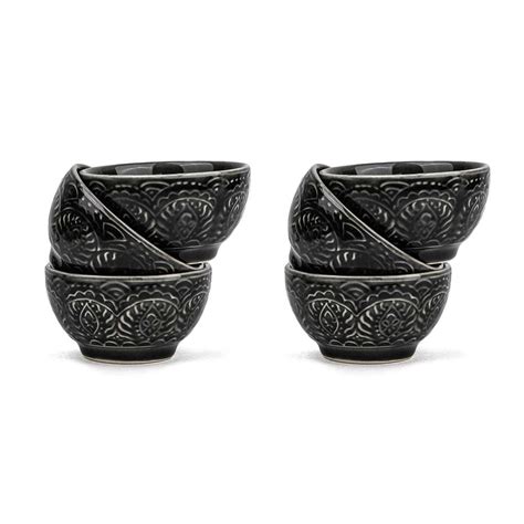 Buy Shay Ceramic Veg Bowls Set of 6 for Dinner, 180ml, 6 Pieces - Black ...