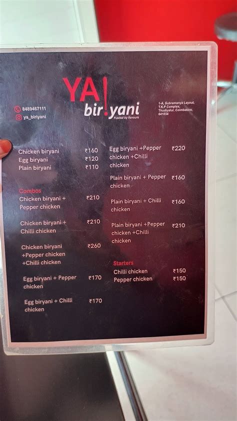 Menu at Ya! Biriyani, Coimbatore