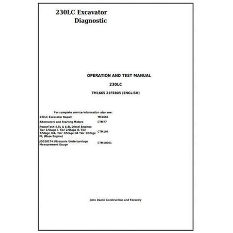 John Deere 230LC Excavator Pdf Diagnostic, Operation and Tests Service