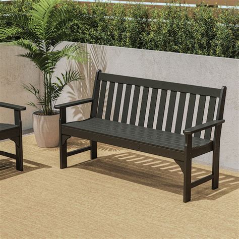 POLYWOOD Vineyard 60.5-in W x 35.25-in H Black Plastic Garden Bench in ...