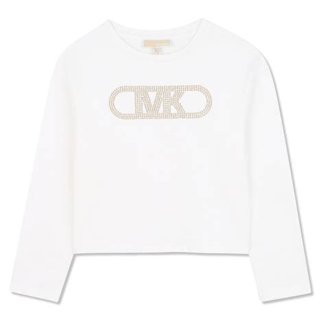 Girls White Rhinestone Logo-Print T-Shirts