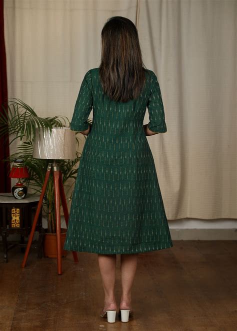 Exclusive Green ikat one piece cotton dress – Sujatra