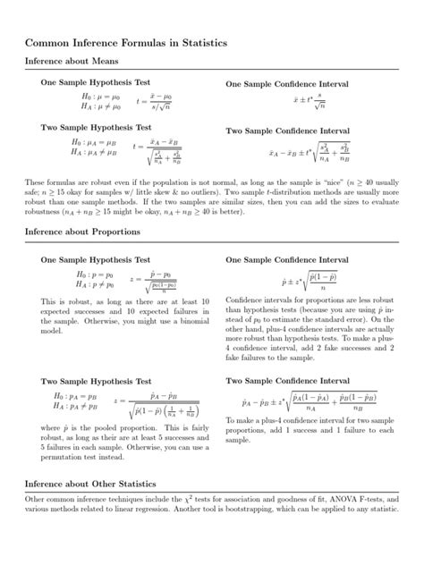 inference Formulas | PDF | Applied Mathematics | Statistical Inference