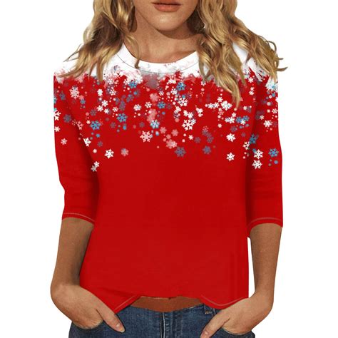 Merry Christmas Shirts Women 3/4 Sleeve Christmas Women's Cute Tops ...