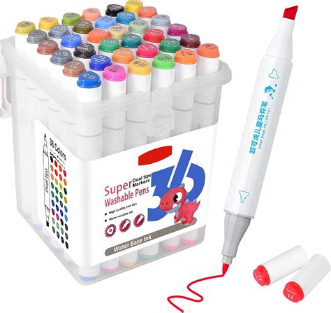 SAYEEC 36 Colors Dual Tip Art Markers Set with Case, Fine Tip (1 mm ...