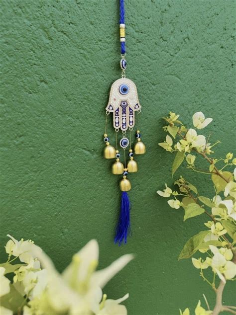 WealthyVibes Blue Evil Eye Wind Chime for Home Décor| Hamsa Palm Evil ...
