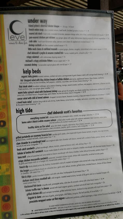 Menu at C Level Lounge steakhouse, San Diego, 880 Harbor Island Dr