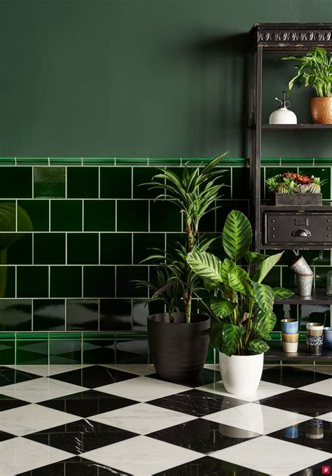 Victorian Green Field Tile | Green tile bathroom, Green tile floor ...