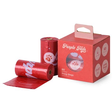Purple Tails Dog Waste Bags Scent - Strawberry - 4 Rolls (60 Bags) | Zigly