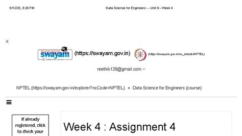 Data Science for Engineers (NPTEL) Unit 9 Week 4 Assignment 4 - Studocu
