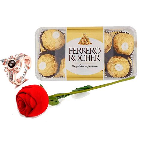 Red Ring Rose Box With Ring And Ferrero Rocher Chocolate Box | Up to 30 ...
