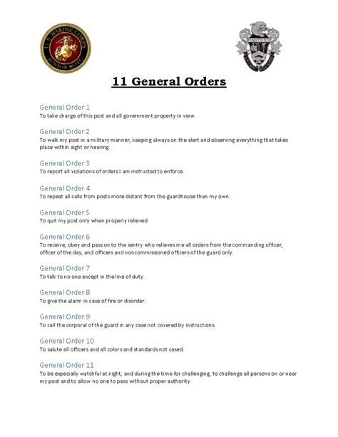 General Orders - 11 General Orders General Order 1 To take charge of ...