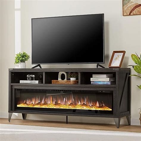 Amerlife 65" Fireplace TV Stand with 60" Glass Electric Fireplace ...