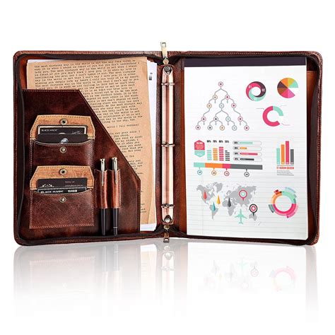 AZXCG Genuine Leather Three Ring Binder Organizer Zippered Portfolio ...
