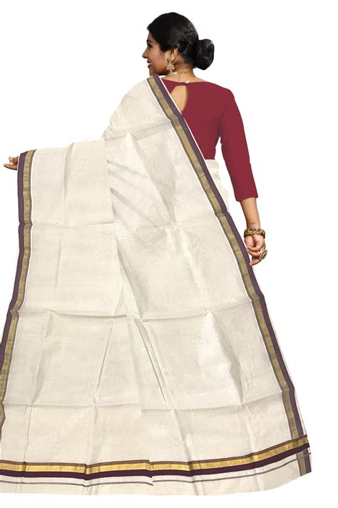 Pure Cotton Kerala Plain Saree with Kasavu and Purple Border ...