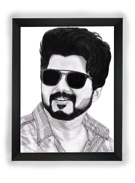 Buy Pencil Drawing, scanned copy with frame ,of Actor Vijay (Thalapathy ...