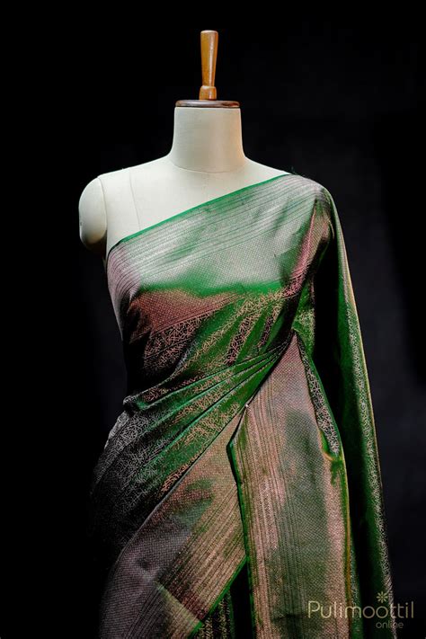 Indian Green Colour Pure Kanchipuram Silk Saree.