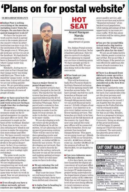 Shri A N Nanda, Secretary (Post) to The Telegraph : Plans on for postal ...