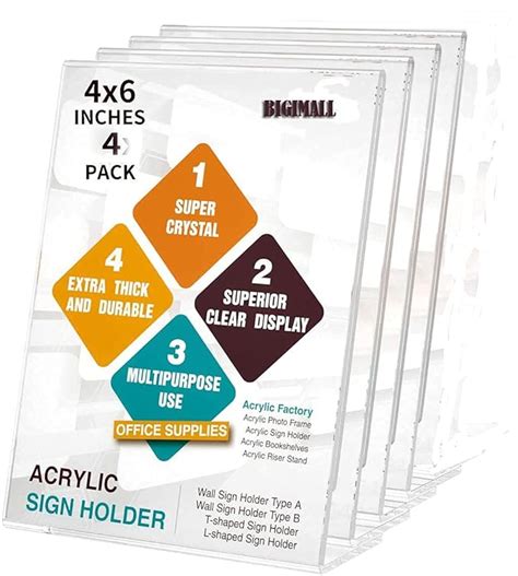 BIGIMALL Acrylic Signage Display Portrait 4 Pieces (A6/102X148 Mm ...