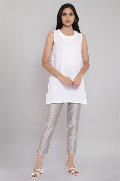 Buy Grey Solid Straight Fit Woven Pants With Elasticated Waist Online ...