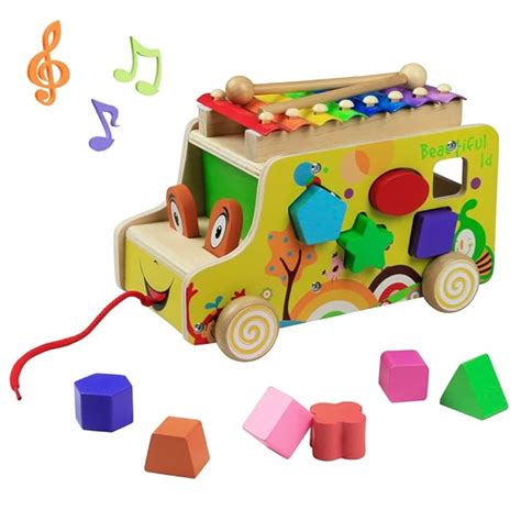 Buy Wooden Toys Pull Cars Xylophone Knock Musical Instruments Animal ...