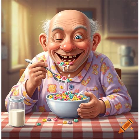 Old man eating cereal on Craiyon