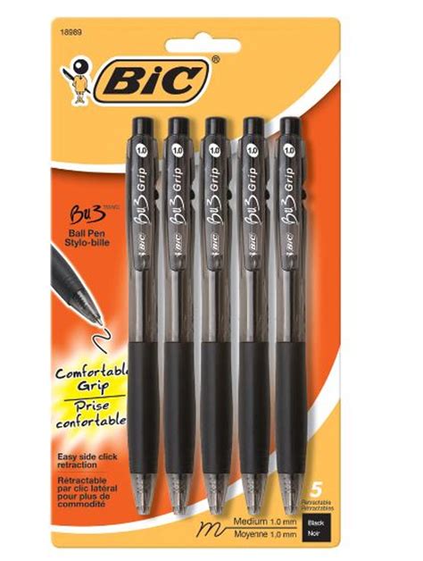BIC BU3 Grip Retractable Ballpoint Pen - Black 1.0mm 5Pk | KVCC Bookstore