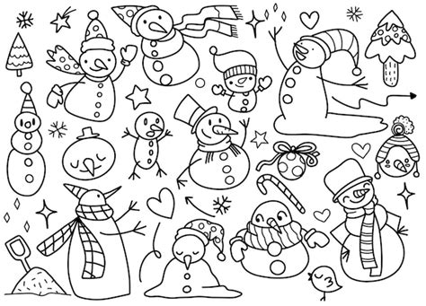 Doodles of a snowman a collection of amusingly cute snowmen | Premium ...