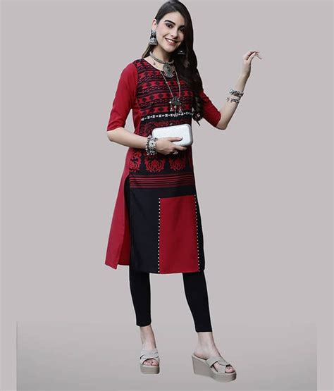 Ethnic Basket Pack of 1 Crepe Printed Nayra Women's Kurti - ( Maroon )