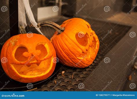 Halloween Pumpkin Jack O Lanterns with Funny Faces Stock Image - Image ...