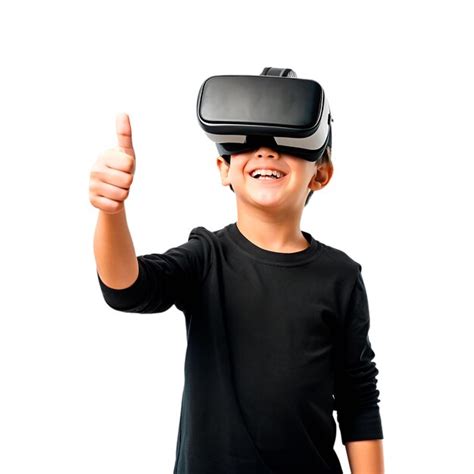 Awesome white little kid wearing vr glasses thumbs up smiling augmented ...
