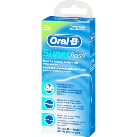 Oral-B Super Floss Pre-Cut Strands, Mint Flavor, 50 Count for Braces ...
