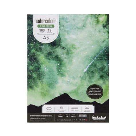 Scholar Artists' Watercolour - A5 Heavy Grain 300 GSM Glued Pad 12 ...